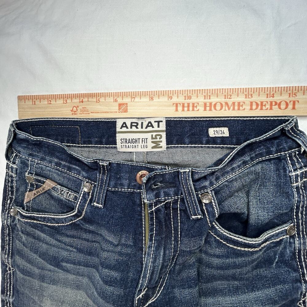 Ariat Men's M5 Blue Jeans 29x34 Straight Leg Fit Thick Stitch Blue Fade Denim 03 - Picture 2 of 7